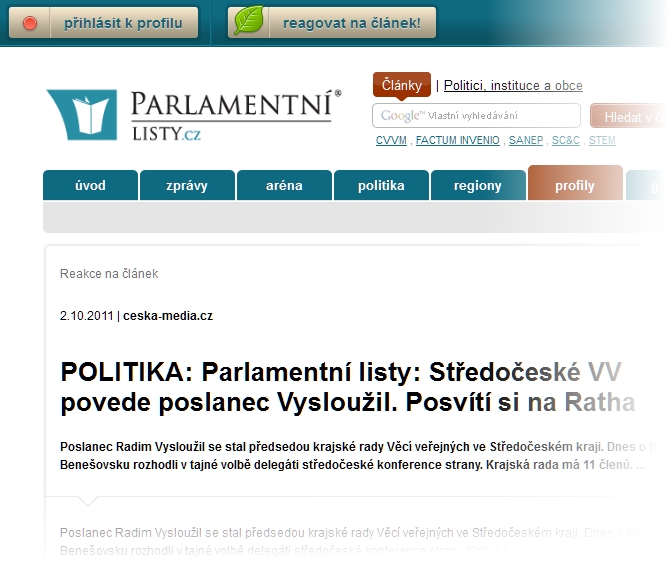Detail monitoringu zobrazený na ParlamentníListy.cz