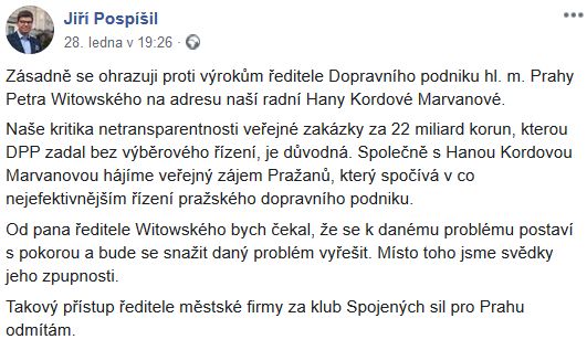 Jiří Pospíšil o zakázce DPP