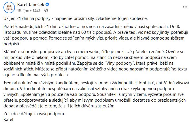 Karel Janeček promlouvá