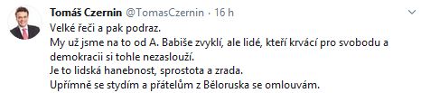 Senátor Czernin se omluvil Bělorusům