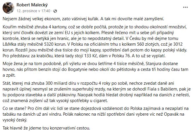 Robert Malecký promlouvá