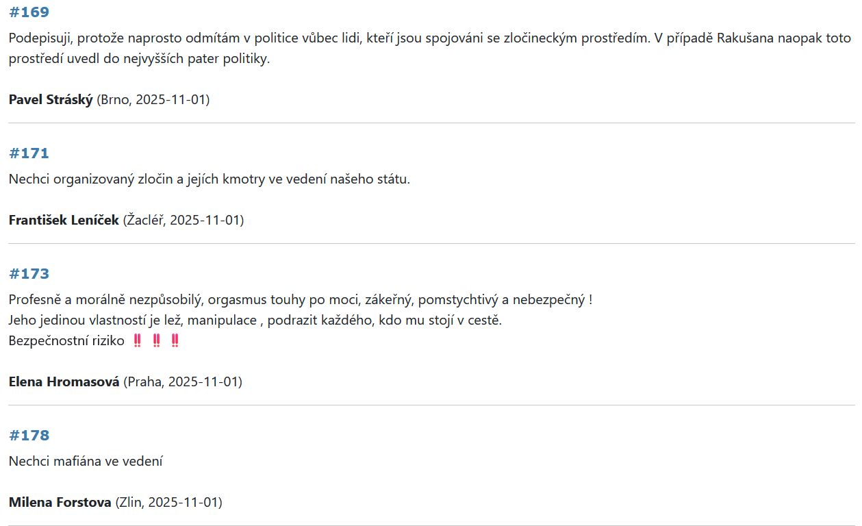 Reakce pod peticí namířené proti Vítu Rakušanovi