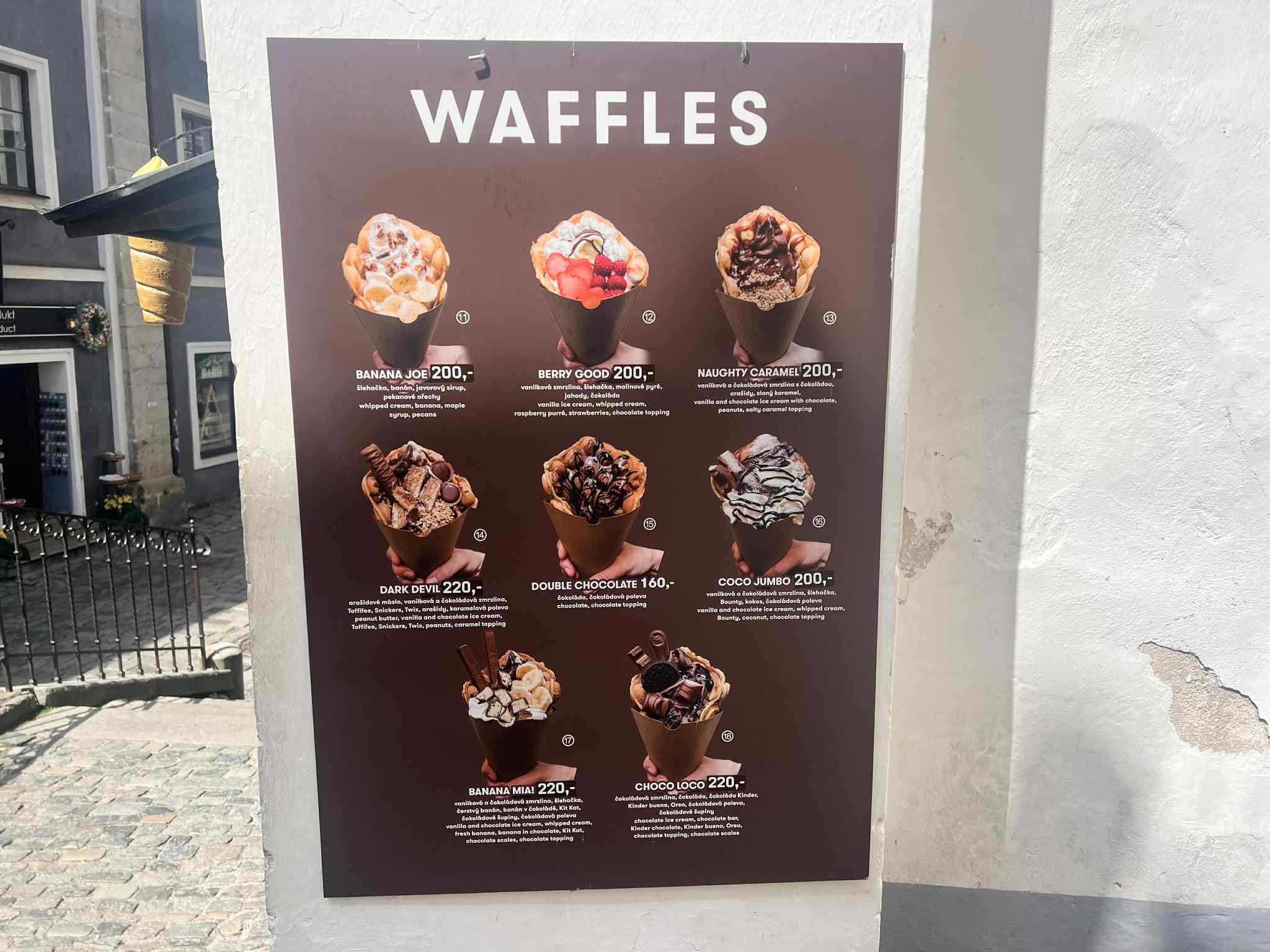 Ceny v jedné restauraci v Českém Krumlově 