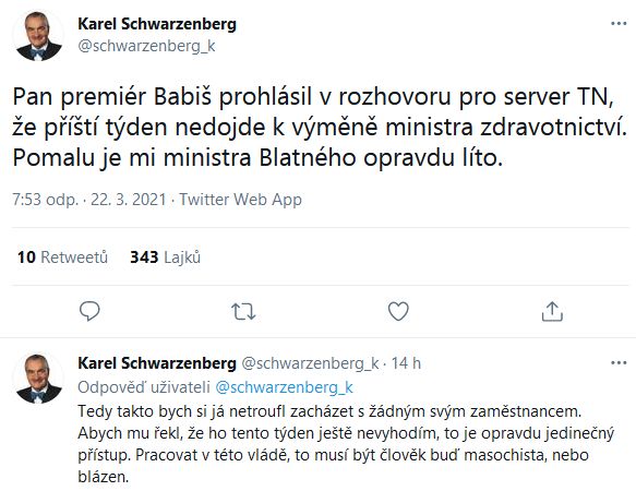 Schwarzenberg lituje Blatného