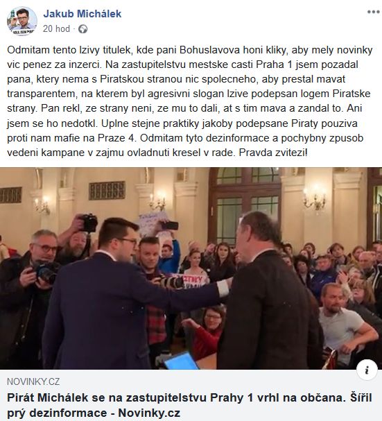 Jakub Michálek kritizuje Novinky.cz