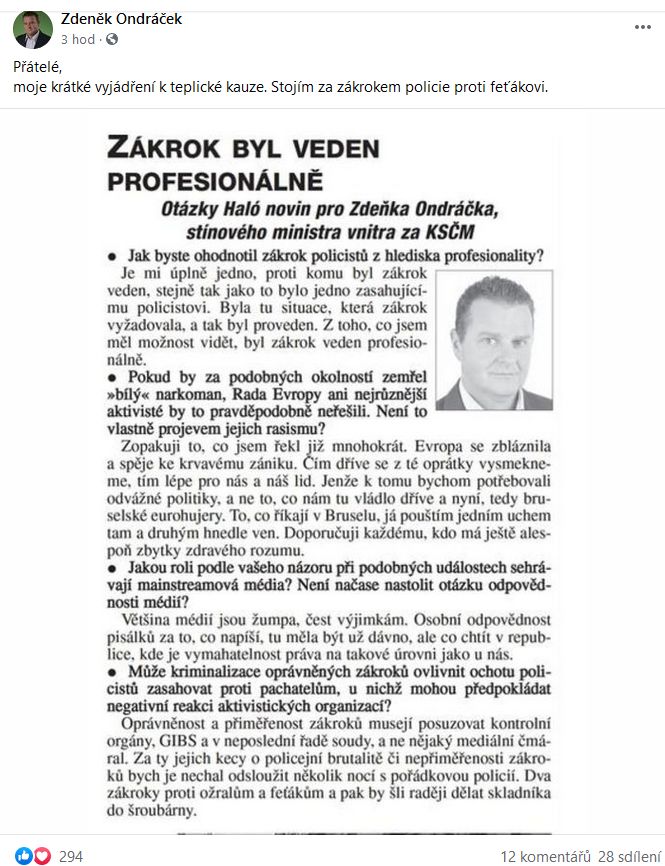 Zdeněk Ondráček promluvil 