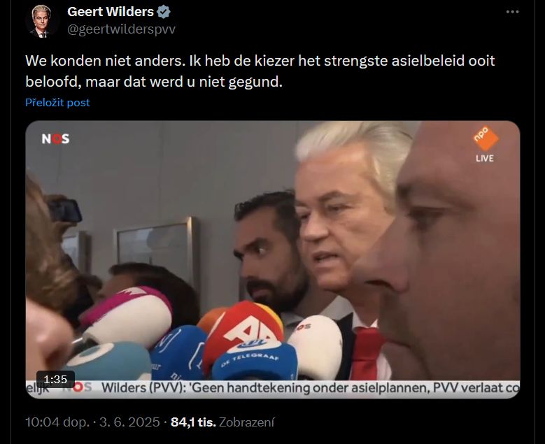Wilders promlouvá