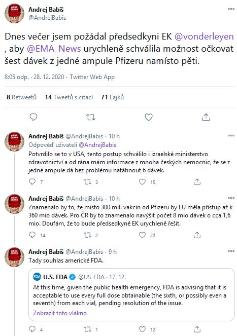 Babiš promluvil o vakcínách