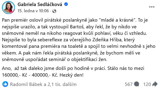 Gabriela Sedláčková promlouvá