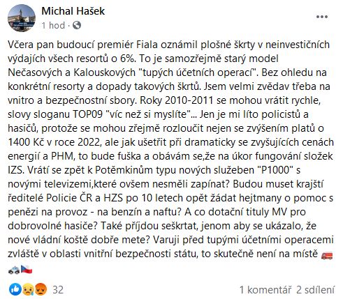 Michal Hašek vyhlíží zlé časy