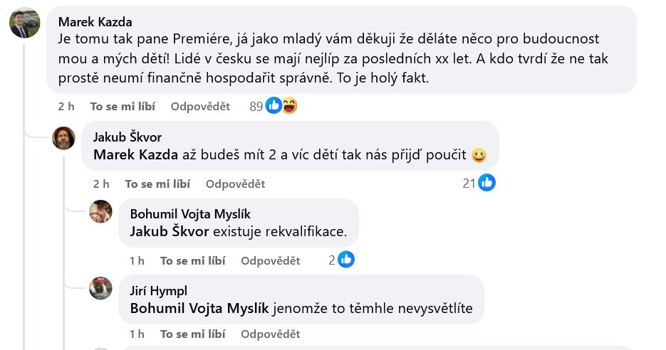 reakce na slova premiéra