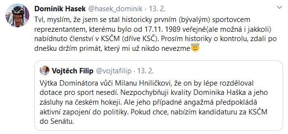 Dominik Hašek se smál nápadu Vojtěcha Filipa