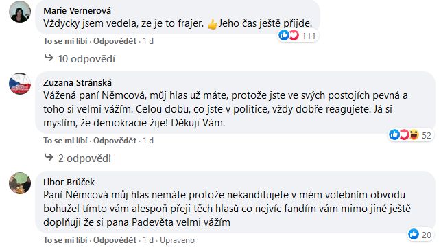 Jiří Padevět podpořil Miroslavu Němcovou