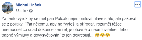 Michal Hašek reagující na slova Polčáka