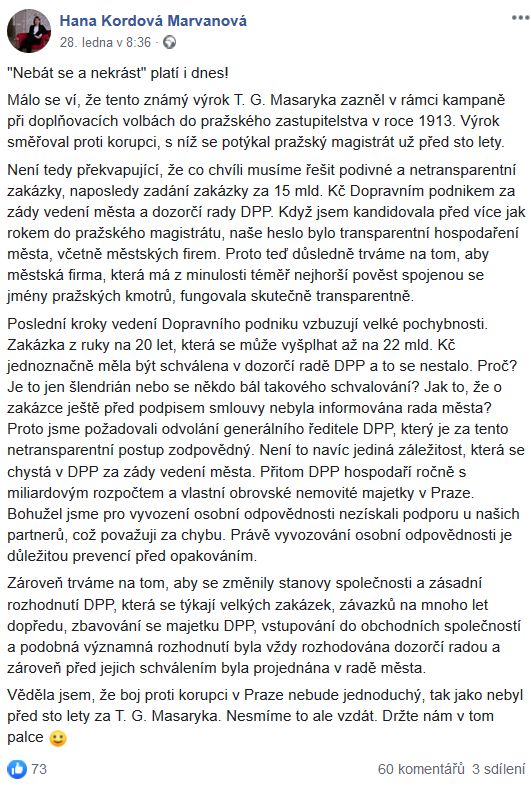 Hana Kordová Marvanová o zakázce DPP
