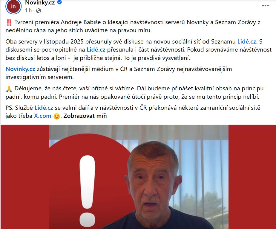reakce serveru Novinky.cz na slova Andreje Babiše
