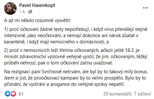 Pavel Hasenkopf promlouvá