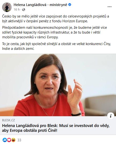 Helena Langšádlová promlouvá