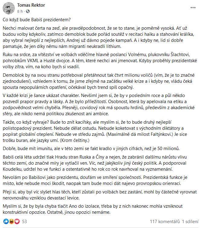 Psychiatr Tomáš Rektor promlouvá