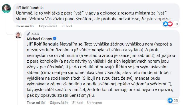 Senátor Canov promlouvá