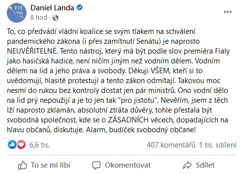Daniel Landa promlouvá