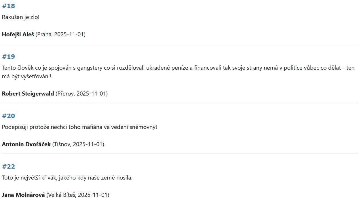 Reakce pod peticí namířené proti Vítu Rakušanovi