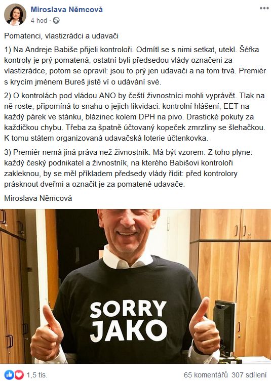 Miroslava Němcová udeřila na Andreje Babiše