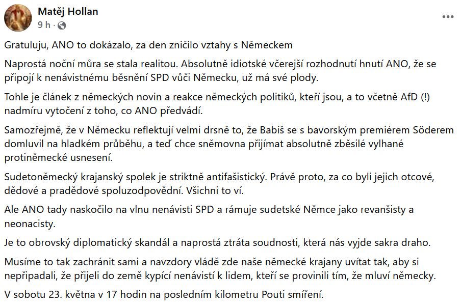 Matěj Hollan promlouvá