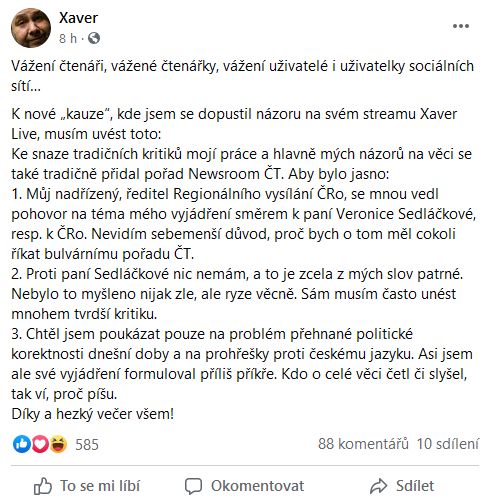 Luboš Xaver Veselý čelí kritice. 