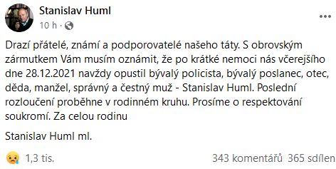 Staniskav Huml zemřel