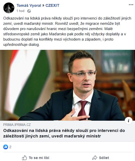 Tomáš Vyoral cituje maďarského ministra