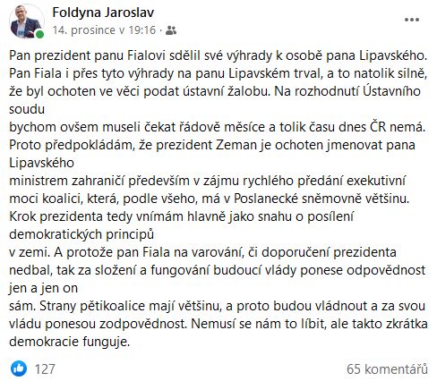Jaroslav Foldyna promluvil