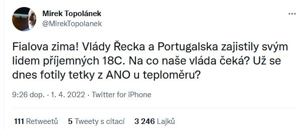 Mirek Topolánek si tropí žerty z ANO a SPD