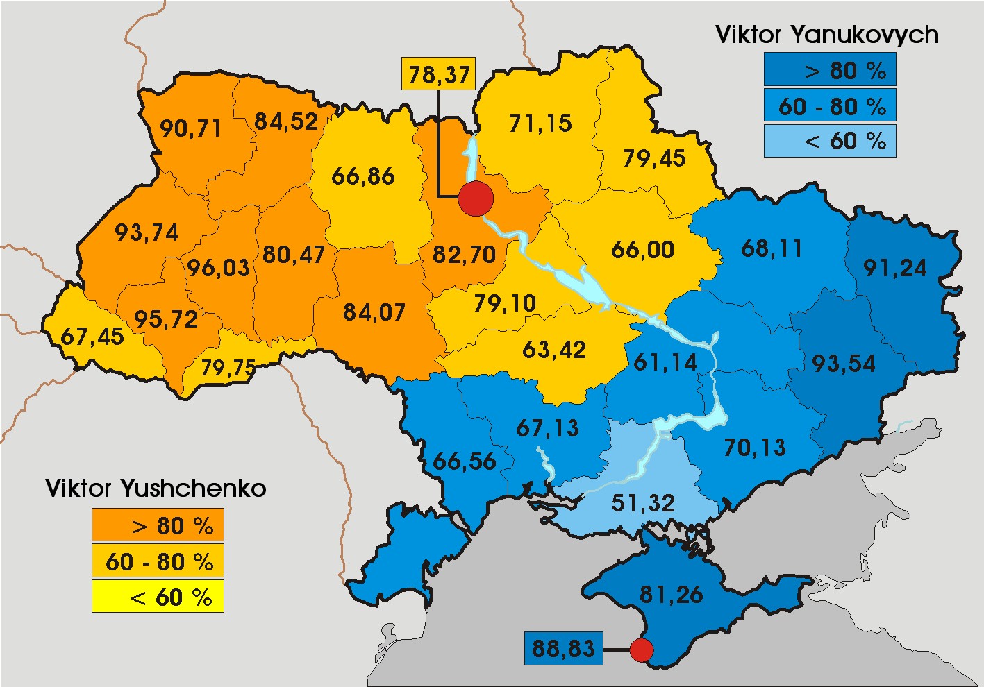 Zdroj: https://www.electoralgeography.com/new/en/countries/u/ukraine/ukraine-presidential-election-2004.html